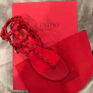 Valentino Rockstud Red Caged Leather Sandals